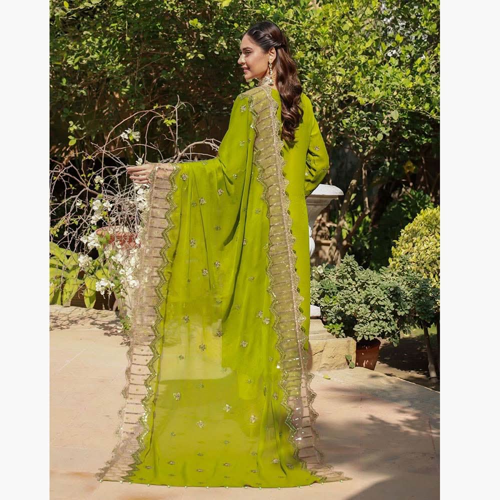 Schick Basant Heavy Chiffon Semi Stitched Embroidered 3Pcs Suit, Women, 3Pcs Shalwar Suit, MI Creation, Chase Value
