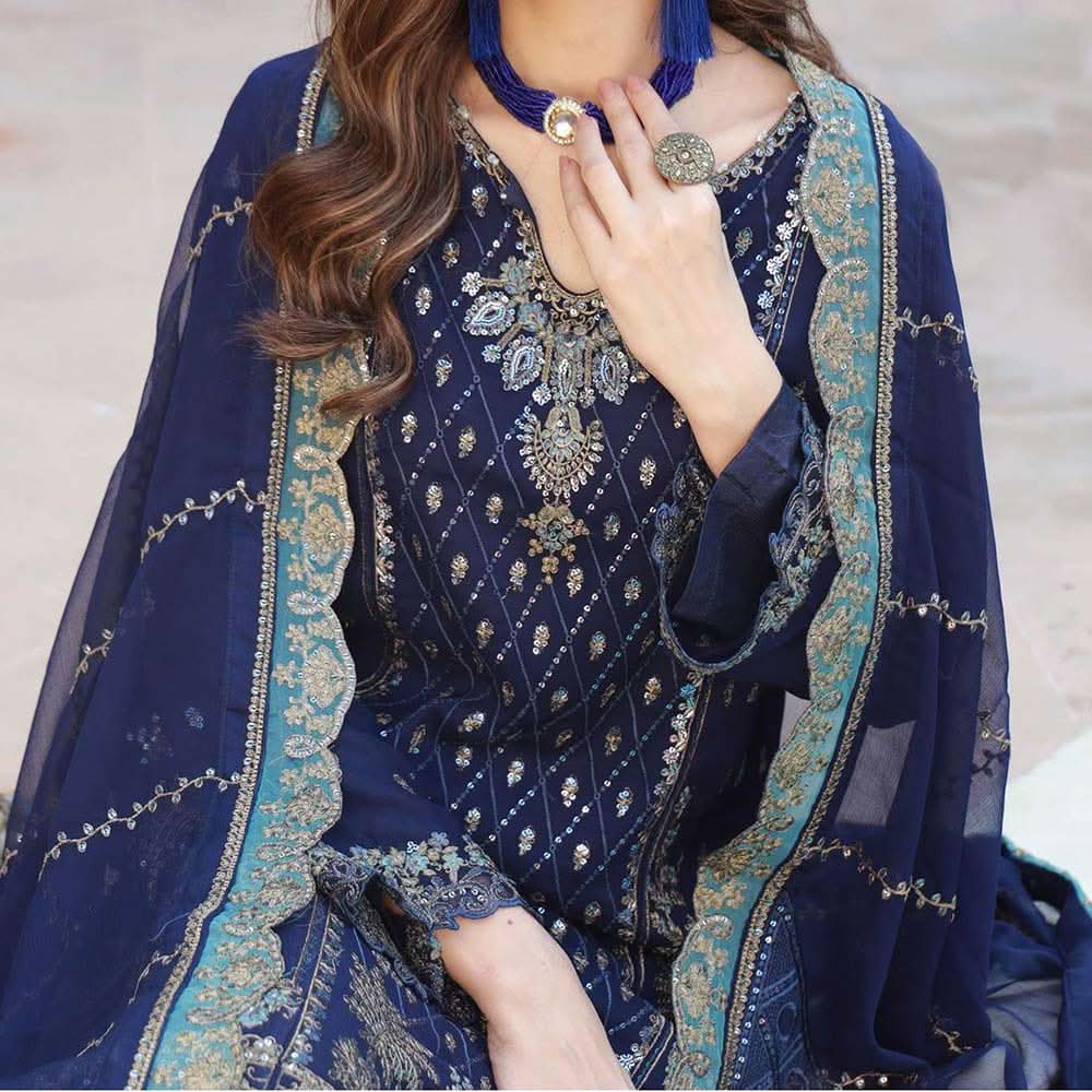Schick Basant Heavy Chiffon Semi Stitched Embroidered 3Pcs Suit, Women, 3Pcs Shalwar Suit, MI Creation, Chase Value