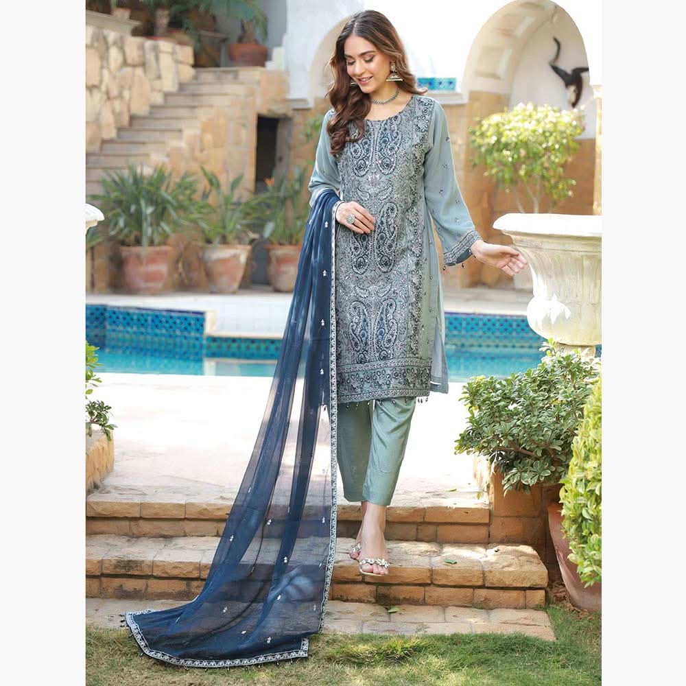 Schick Basant Heavy Chiffon Semi Stitched Embroidered 3Pcs Suit, Women, 3Pcs Shalwar Suit, MI Creation, Chase Value