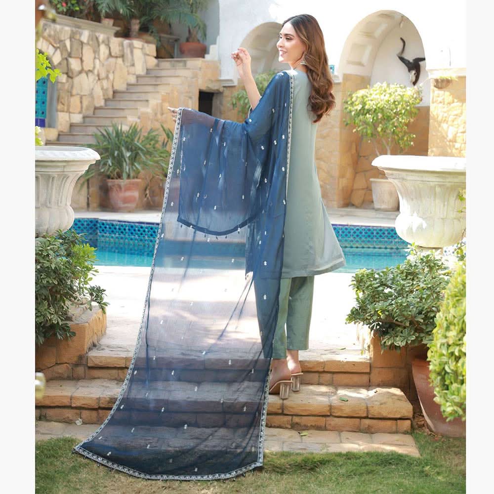Schick Basant Heavy Chiffon Semi Stitched Embroidered 3Pcs Suit, Women, 3Pcs Shalwar Suit, MI Creation, Chase Value