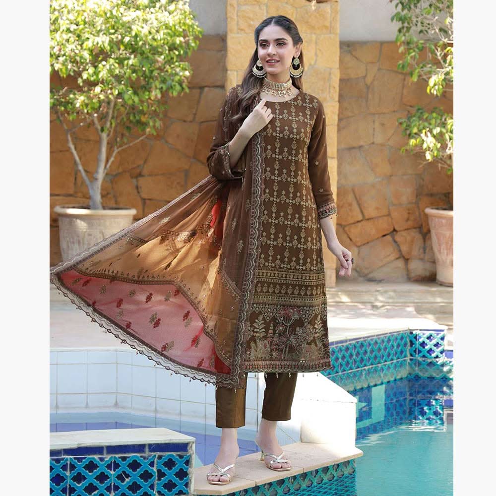 Schick Basant Heavy Chiffon Semi Stitched Embroidered 3Pcs Suit, Women, 3Pcs Shalwar Suit, MI Creation, Chase Value