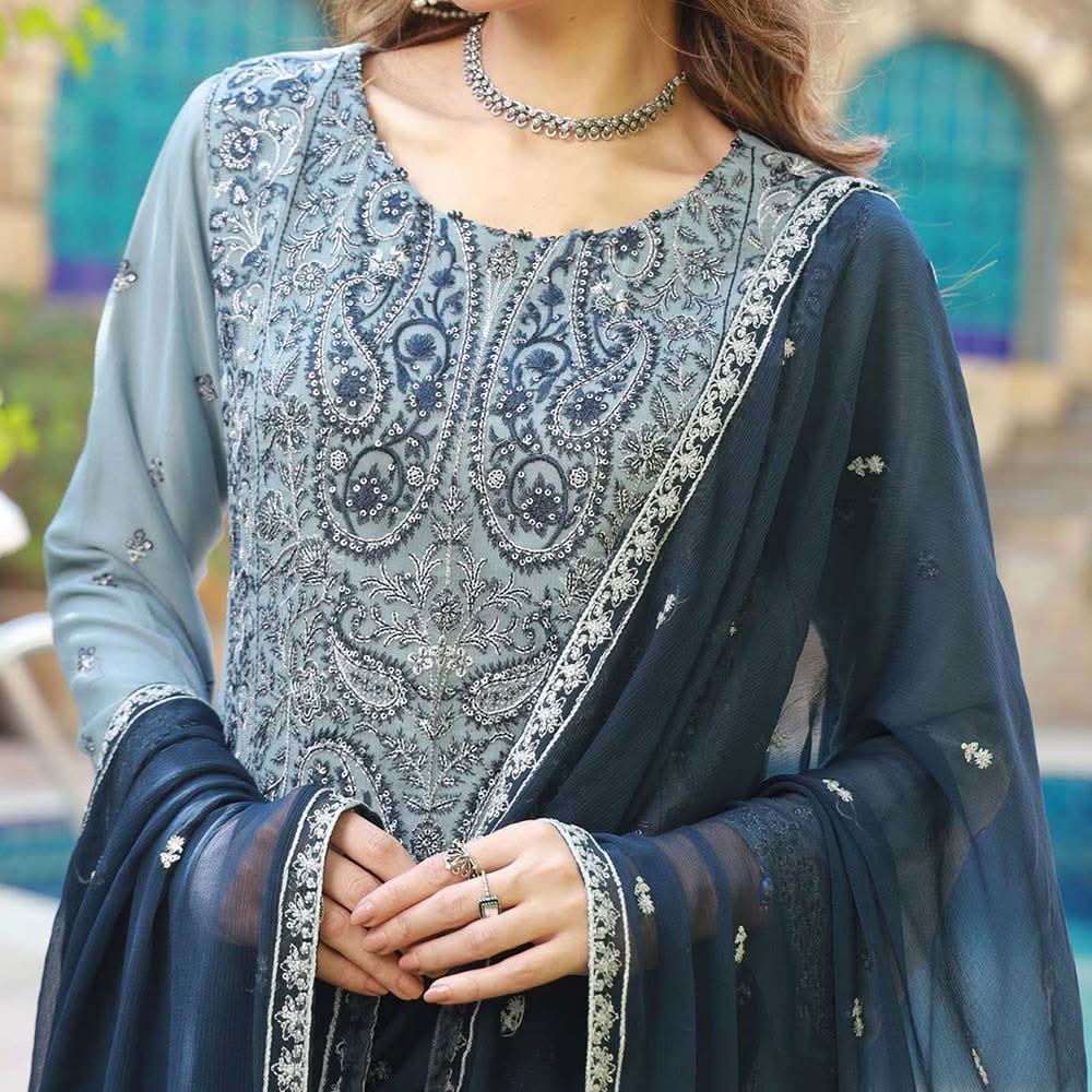 Schick Basant Heavy Chiffon Semi Stitched Embroidered 3Pcs Suit, Women, 3Pcs Shalwar Suit, MI Creation, Chase Value