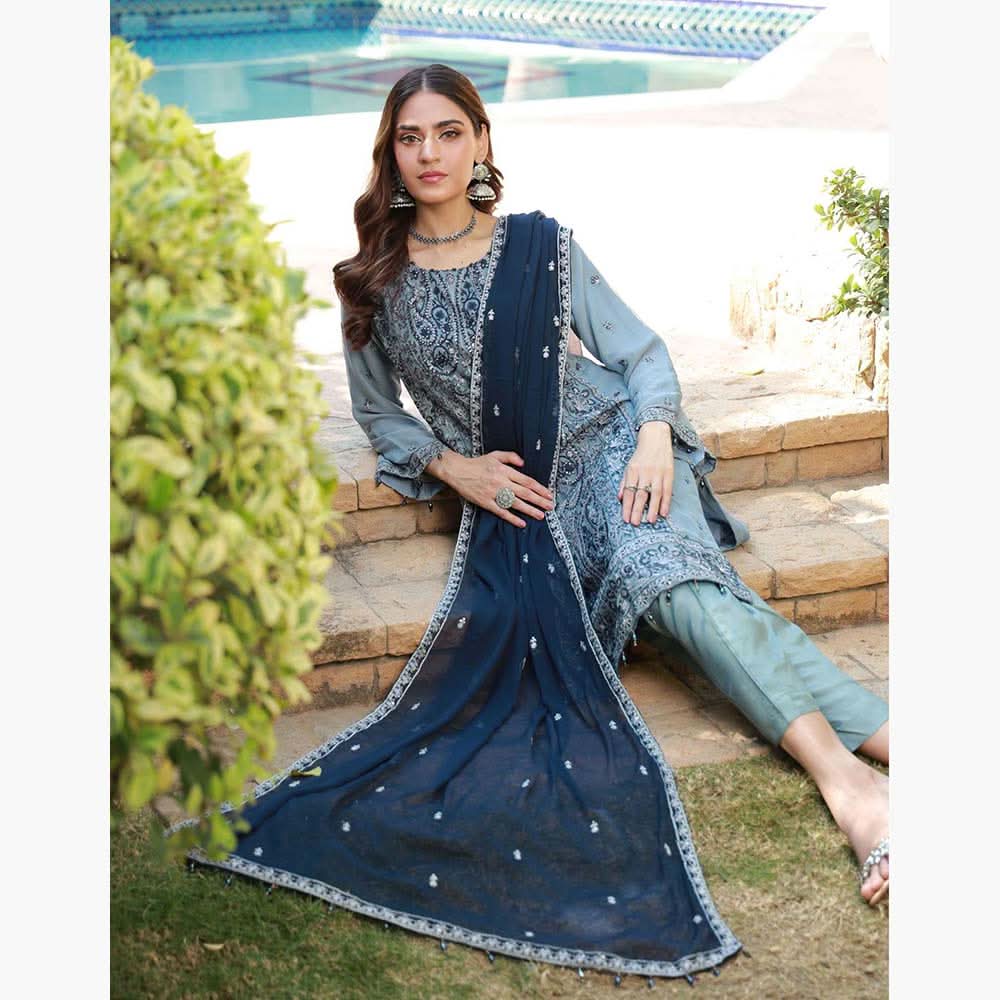 Schick Basant Heavy Chiffon Semi Stitched Embroidered 3Pcs Suit, Women, 3Pcs Shalwar Suit, MI Creation, Chase Value
