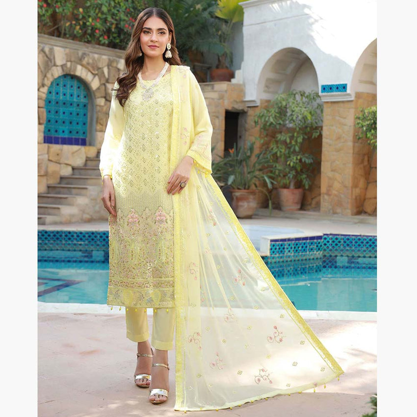 Schick Basant Heavy Chiffon Semi Stitched Embroidered 3Pcs Suit, Women, 3Pcs Shalwar Suit, MI Creation, Chase Value