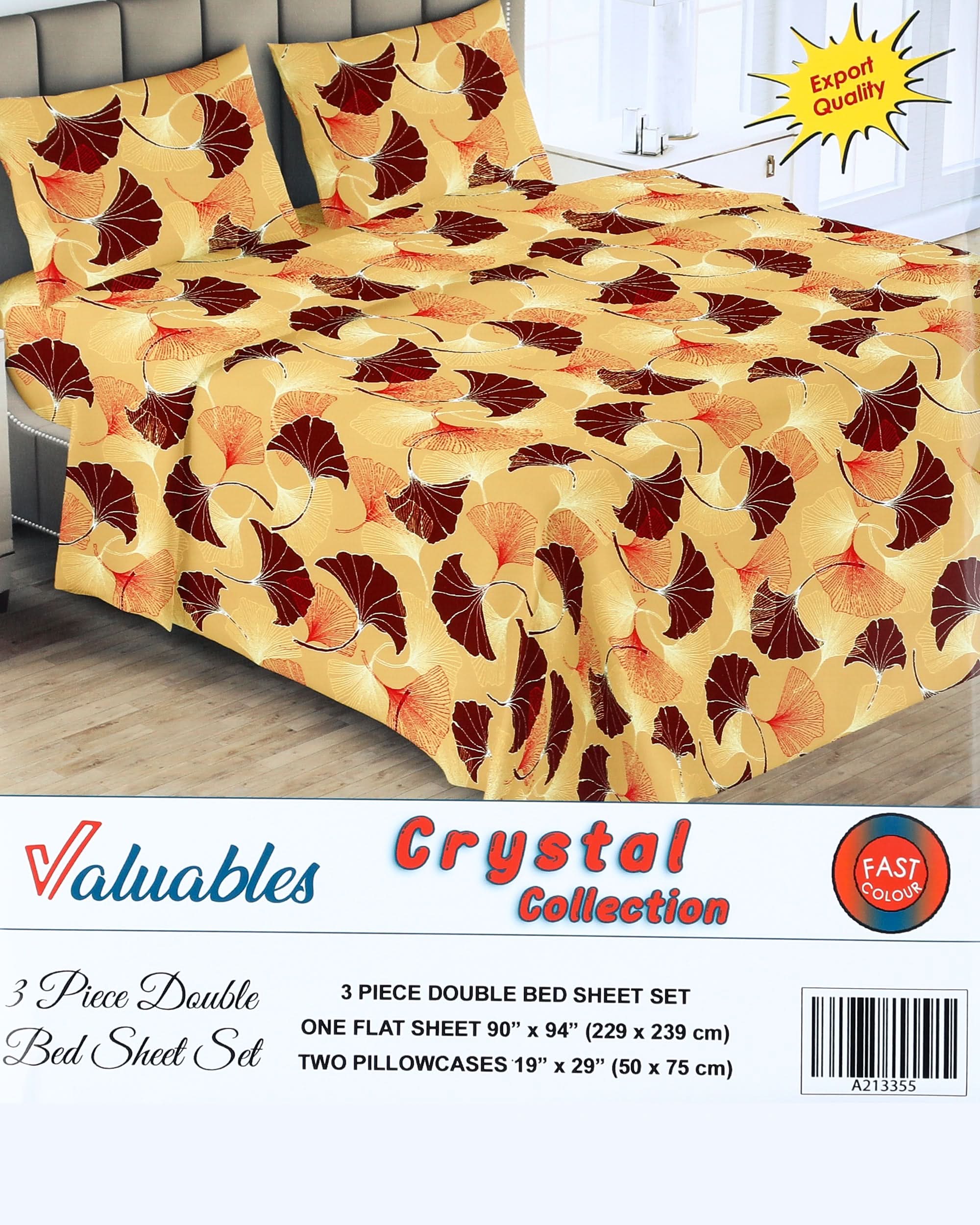 Valuable Crystal Collection 3 Piece Double Bedsheet 90X96", Double Size Bed Sheet, Chase Value, Chase Value