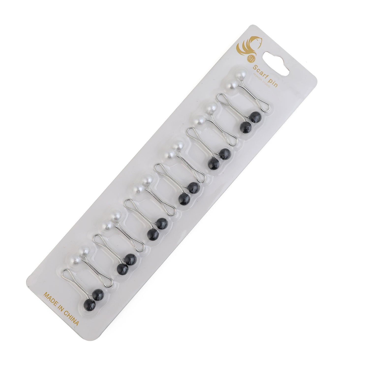 Girls Scarf Pin Card Pack Of 12 - Black & White, Girls Hair Accessories, Chase Value, Chase Value