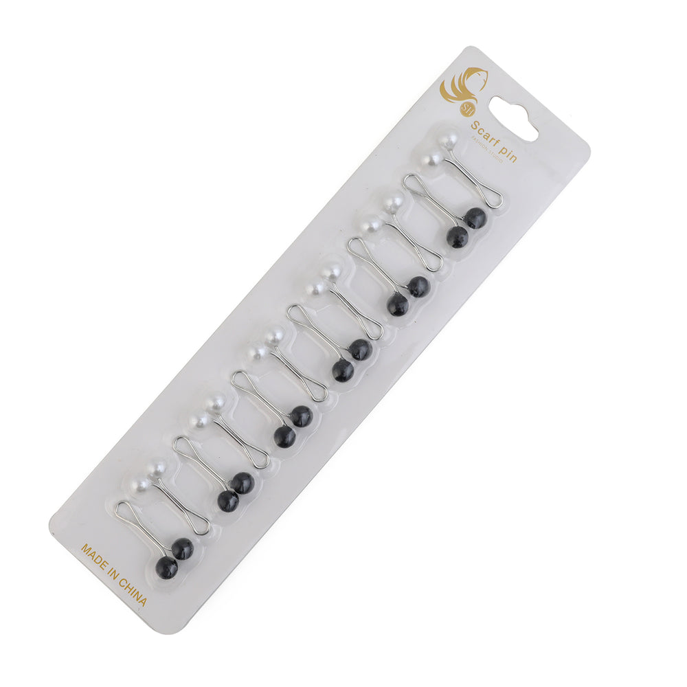 Girls Scarf Pin Card Pack Of 12 - Black & White, Girls Hair Accessories, Chase Value, Chase Value