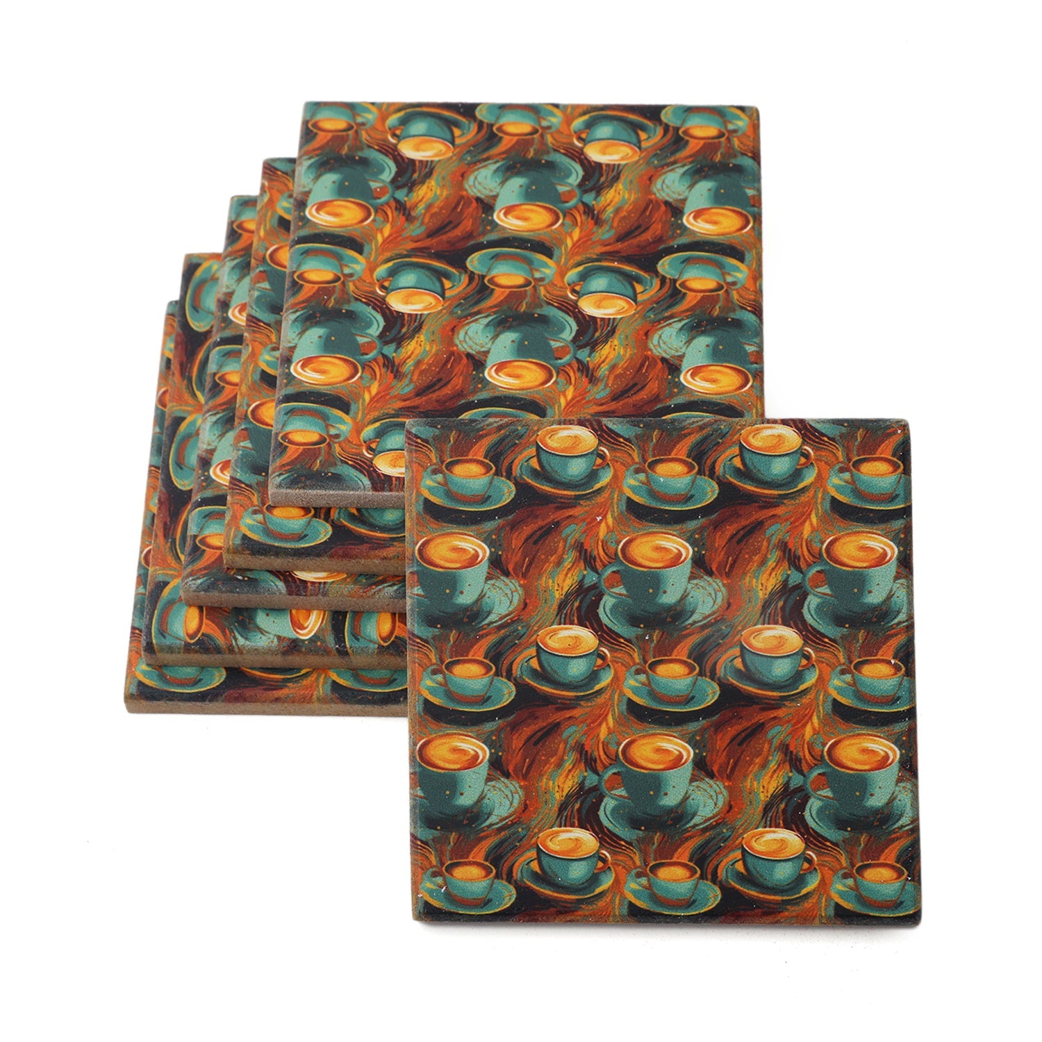 Wooden Tea Coaster Heavy White Base Pack Of 6, Thermos & Mug, Chase Value, Chase Value