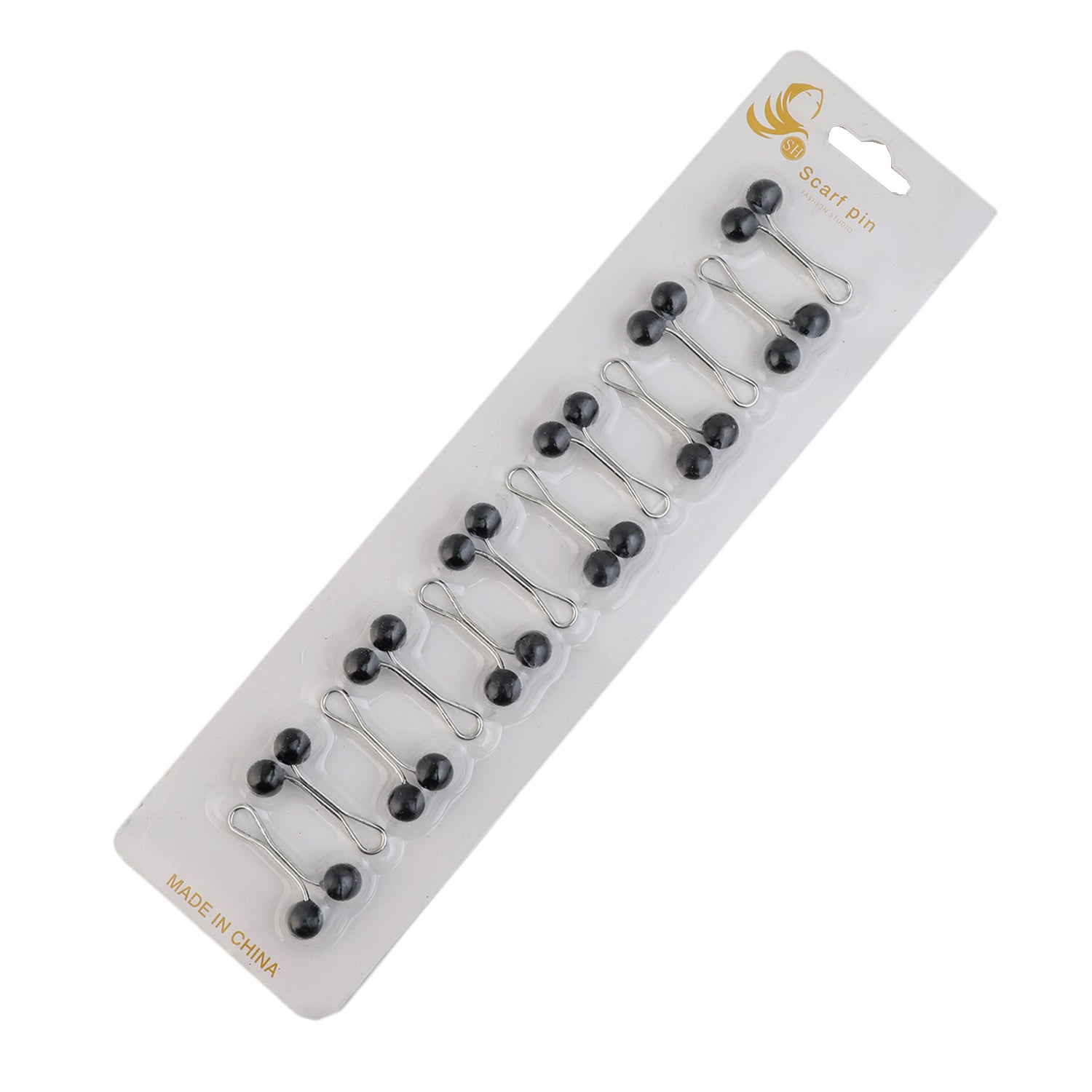 Girls Scarf Pin Card Pack Of 12 - Black & White, Girls Hair Accessories, Chase Value, Chase Value