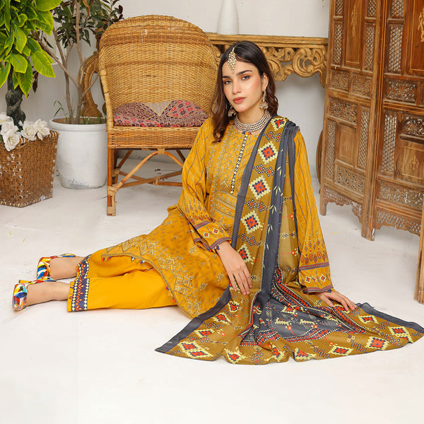 Bakht Lawn Digital Printed Embroidered Chicken Kari 3Pcs Unstitched Suit - TS-8042