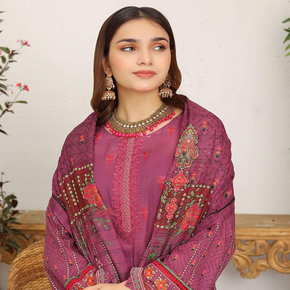 Bakht Lawn Digital Printed Embroidered Chicken Kari 3Pcs Unstitched Suit - DA-7040, Women, 3Pcs Shalwar Suit, Rana Arts, Chase Value