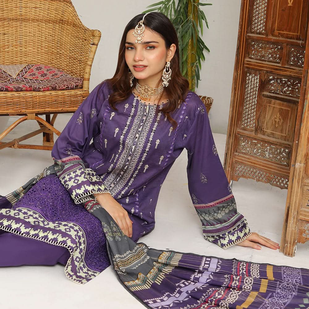 Bakht Lawn Digital Printed Embroidered Chicken Kari 3Pcs Unstitched Suit - RAY-8040, Women, 3Pcs Shalwar Suit, Rana Arts, Chase Value