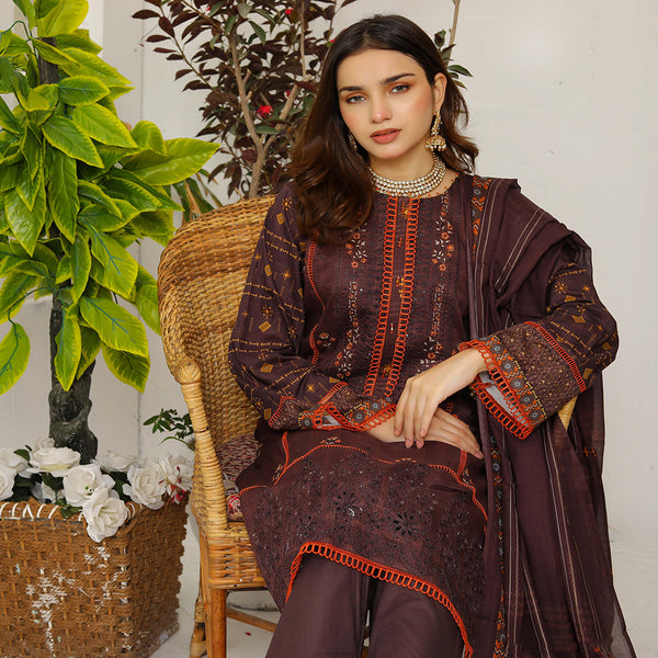 Bakht Lawn Digital Printed Embroidered Chicken Kari 3Pcs Unstitched Suit - SF-8044