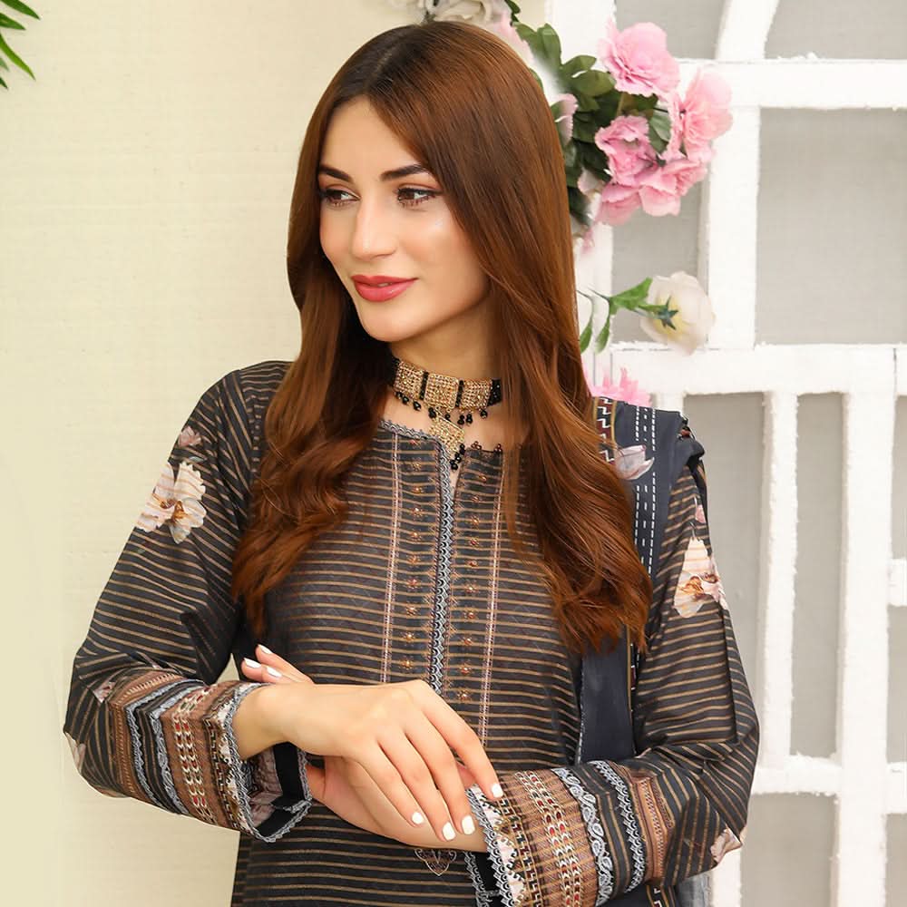 Bareera Zari Lawn Digital Printed 3Pcs Unstitched Suit With Lawn Dupatta - 7, Women, 3Pcs Shalwar Suit, Rana Arts, Chase Value