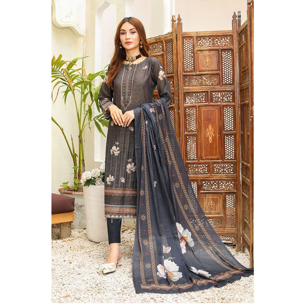 Bareera Zari Lawn Digital Printed 3Pcs Unstitched Suit With Lawn Dupatta - 7, Women, 3Pcs Shalwar Suit, Rana Arts, Chase Value