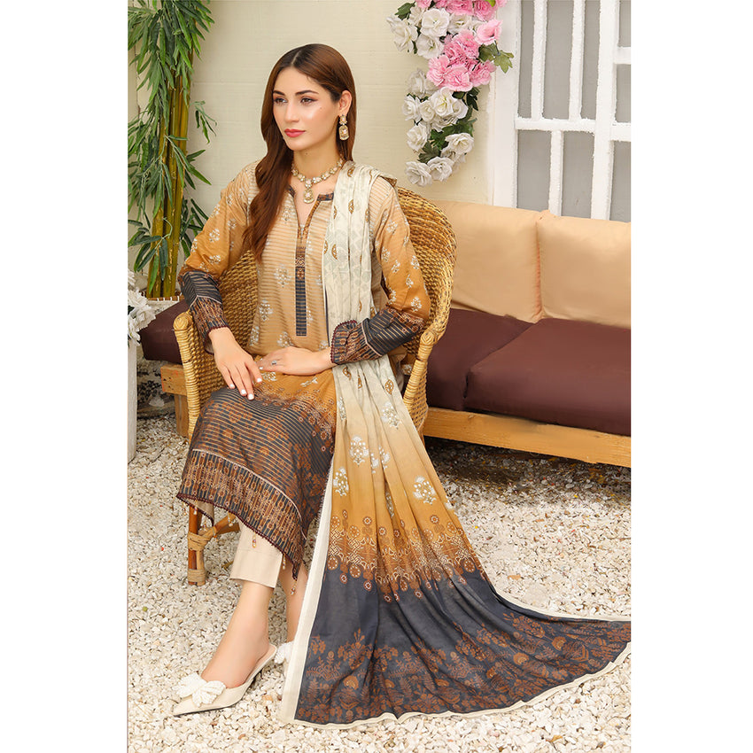 Baree Zari Lawn Digital Printed 3Pcs Unstitched Suit With Lawn Dupatta - 10, Women, 3Pcs Shalwar Suit, Rana Arts, Chase Value