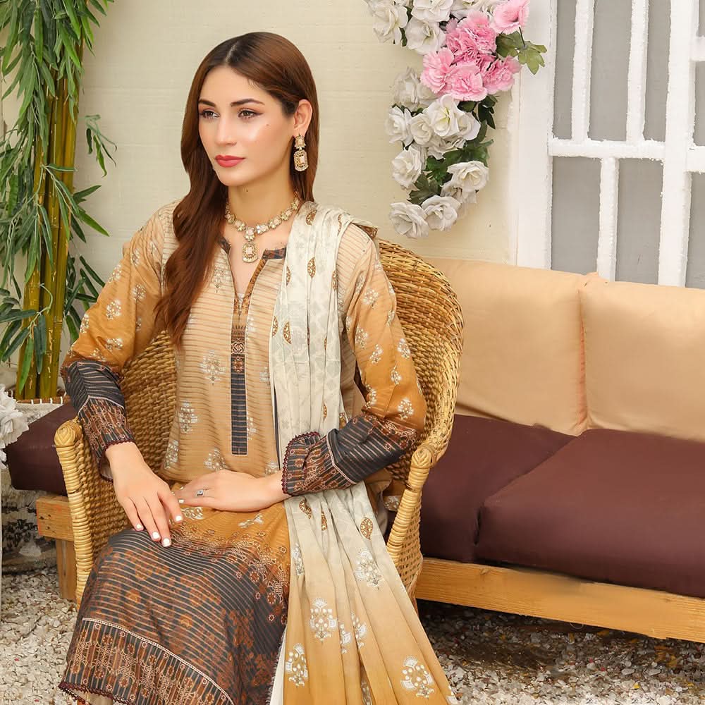 Baree Zari Lawn Digital Printed 3Pcs Unstitched Suit With Lawn Dupatta - 10, Women, 3Pcs Shalwar Suit, Rana Arts, Chase Value