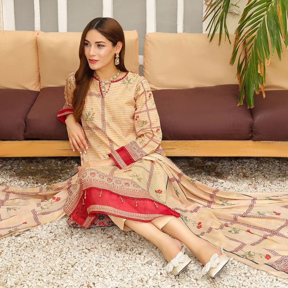Bareera Zari Lawn Digital Printed 3Pcs Unstitched Suit With Lawn Dupatta - 6, Women, 3Pcs Shalwar Suit, Rana Arts, Chase Value