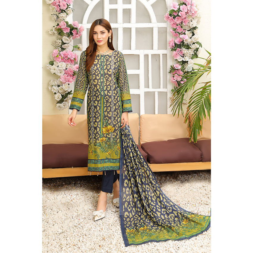 Bareera Zari Lawn Digital Printed 3Pcs Unstitched Suit With Lawn Dupatta - 1