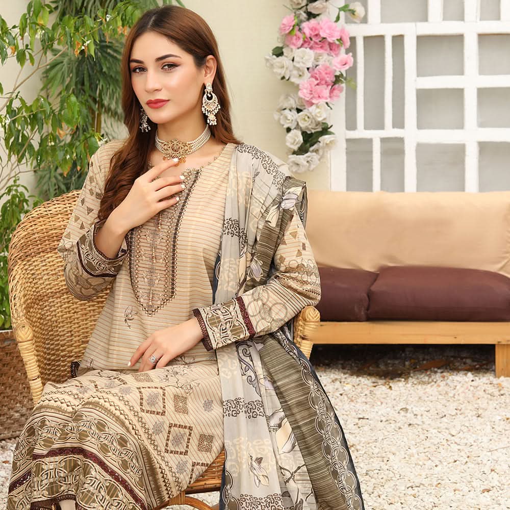Bareera Zari Lawn Digital Printed 3Pcs Unstitched Suit With Lawn Dupatta - 3, Women, 3Pcs Shalwar Suit, Rana Arts, Chase Value