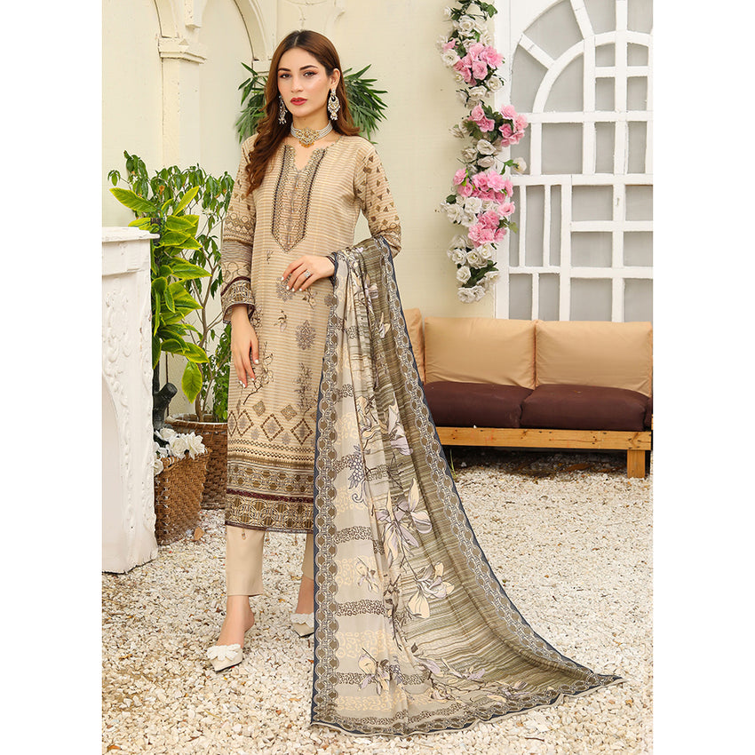 Bareera Zari Lawn Digital Printed 3Pcs Unstitched Suit With Lawn Dupatta - 3, Women, 3Pcs Shalwar Suit, Rana Arts, Chase Value