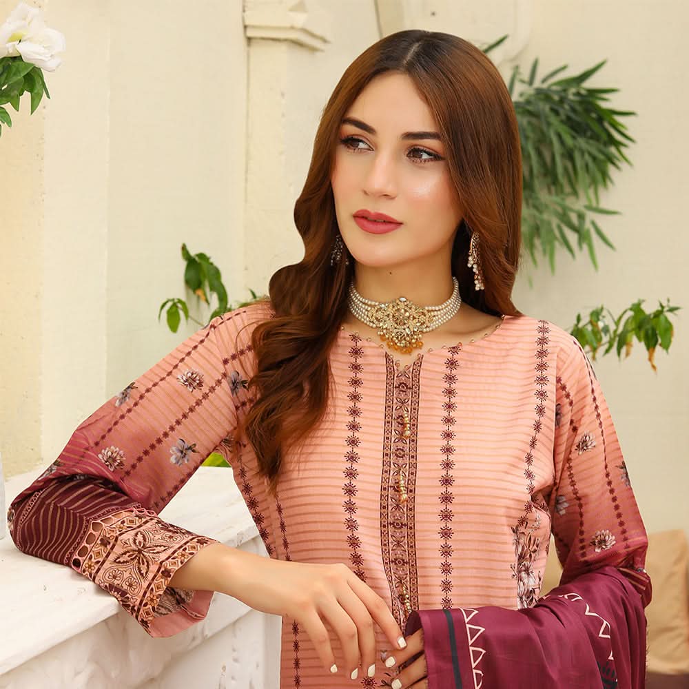 Bareera Zari Lawn Digital Printed 3Pcs Unstitched Suit With Lawn Dupatta - 8, Women, 3Pcs Shalwar Suit, Rana Arts, Chase Value