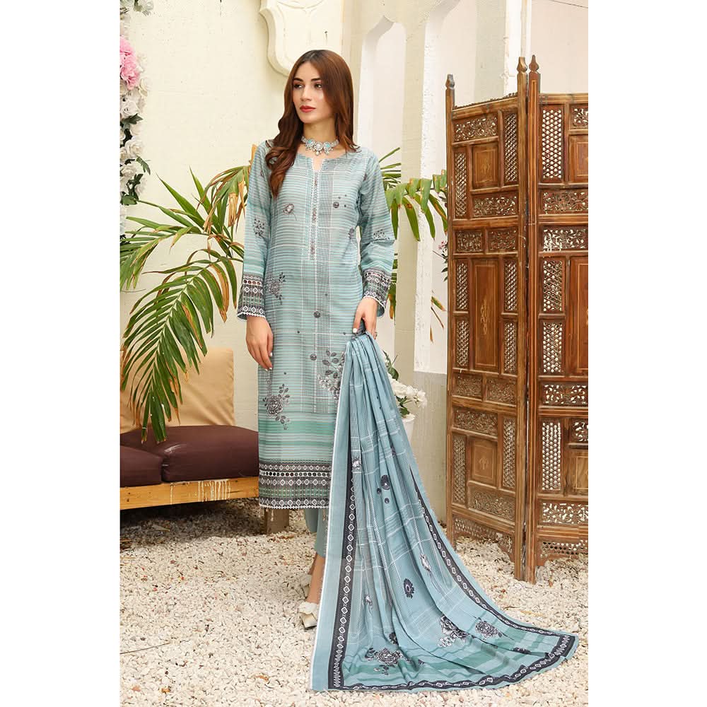 Bareera Zari Lawn Digital Printed 3Pcs Unstitched Suit With Lawn Dupatta - 9, Women, 3Pcs Shalwar Suit, Rana Arts, Chase Value