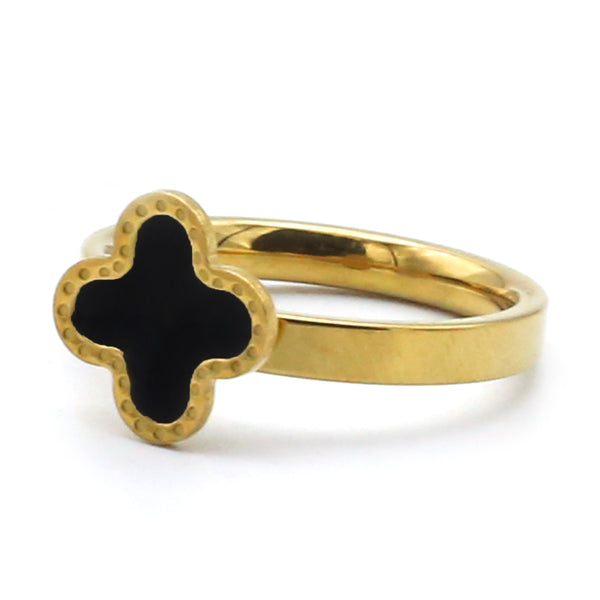 Stainless Steel Black Ring For Men - Golden