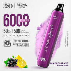 Ivg Vape Regal Blackcurrant Lemonade 6000 Puffs 5% - 50Mg, Vape, IVG, Chase Value
