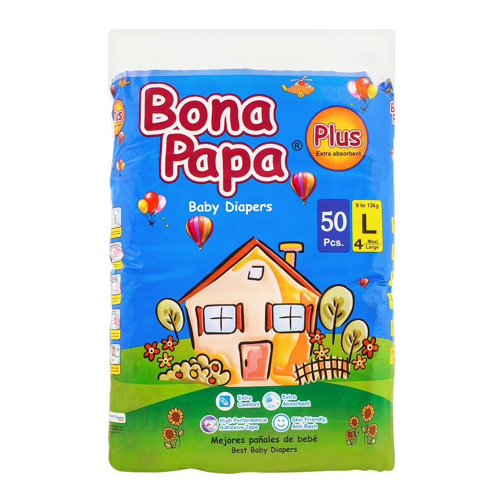 Bona Papa Plus Baby Diapers, Maxi Large, No. 4, 9-13kg, 50-Pack, Diapers & Wipes, Bona Papa, Chase Value