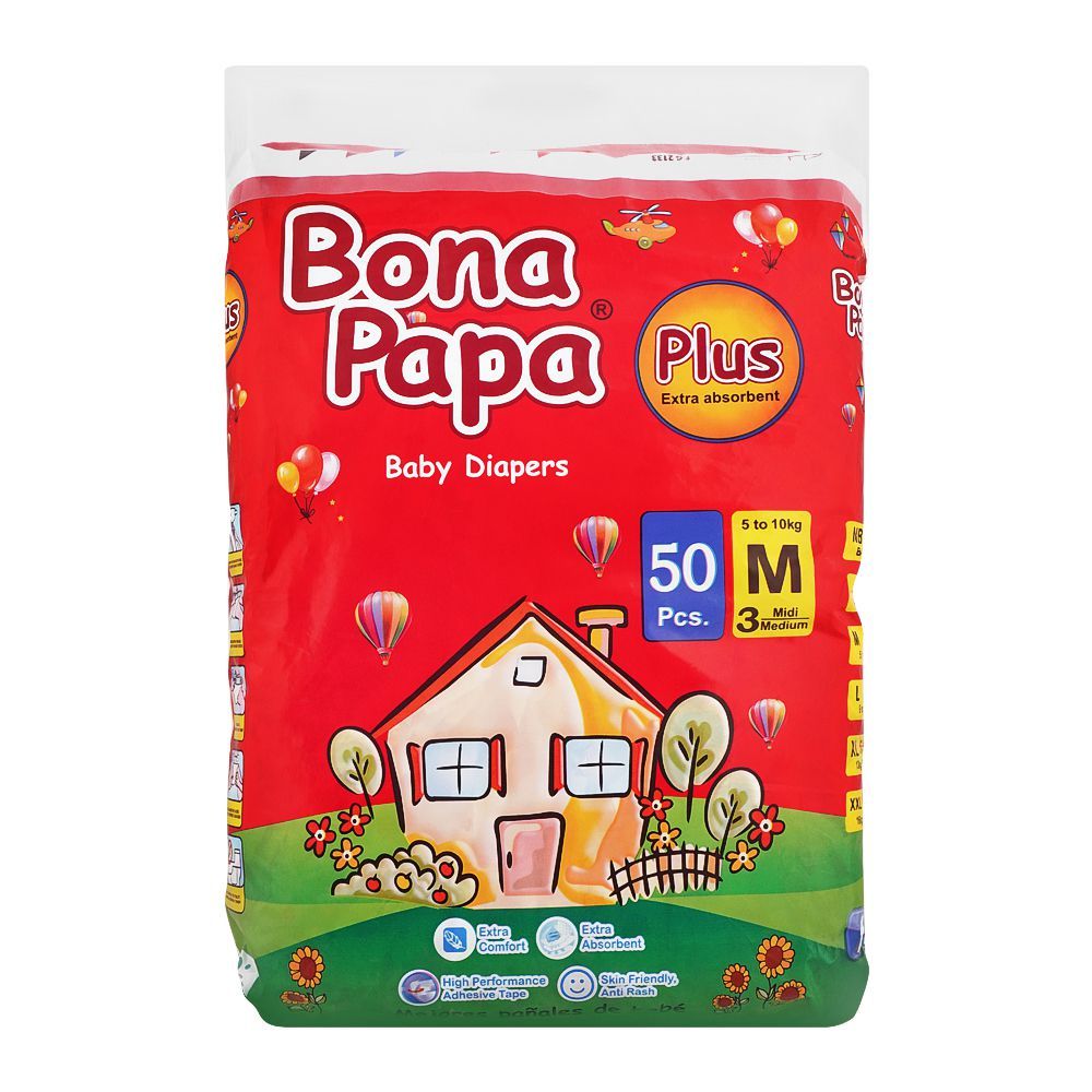 Bona Papa Plus Baby Diapers, Medium, No. 3, 5-10kg, 50-Pack, Diapers & Wipes, Bona Papa, Chase Value