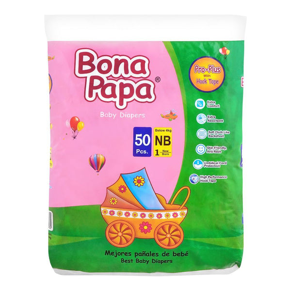Bona Papa Pro Plus Baby Diapers, New Born, No. 1, 50-Pack