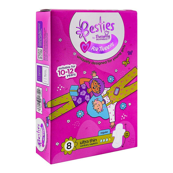 Butterfly Breathables Besties For Tweens Ultra-Thin Sanitary Napkins Regular, Suitable For 10-12 Years, 8-Pack, Sanitory Napkins, Butterfly, Chase Value