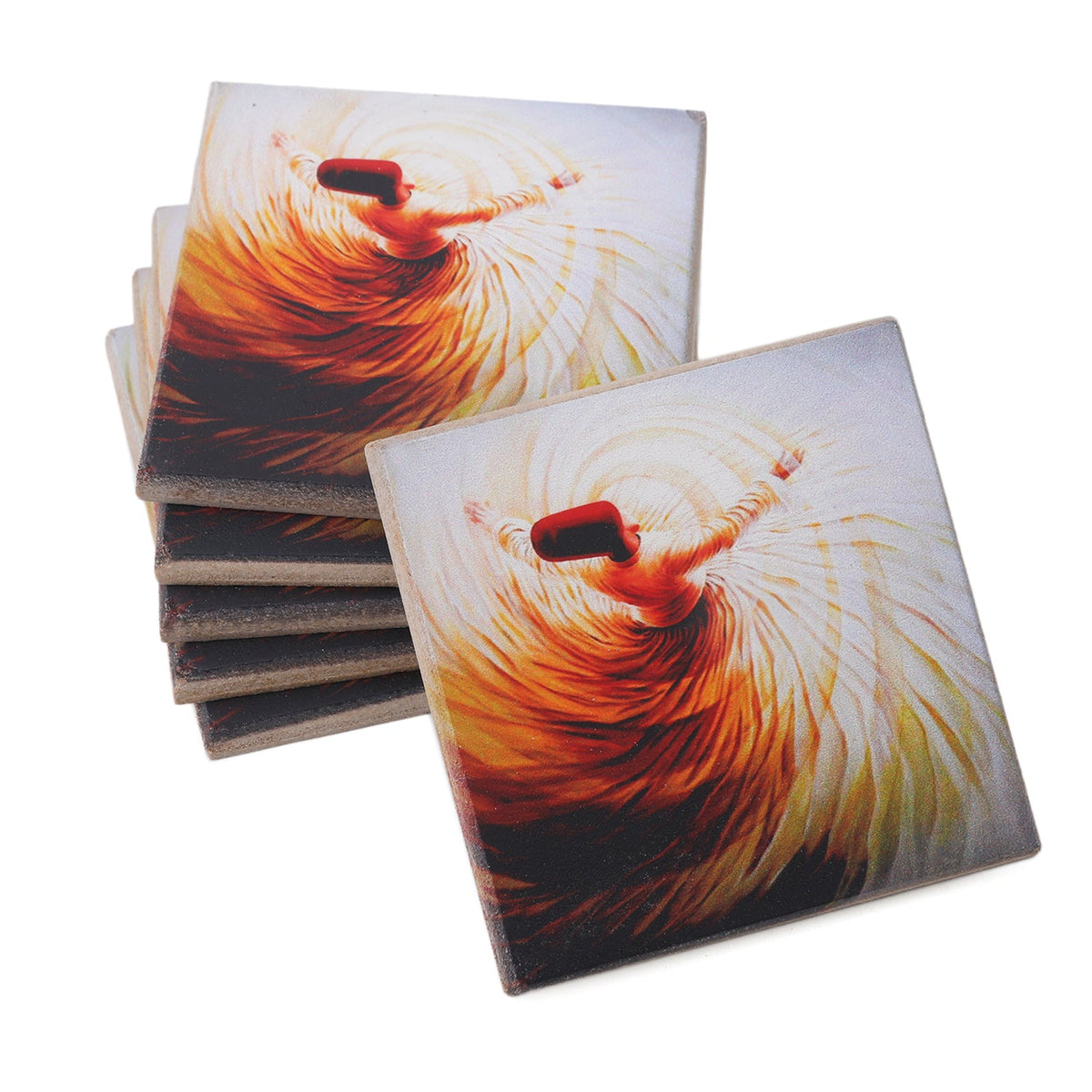 Wooden Tea Coaster Heavy White Base Pack Of 6, Thermos & Mug, Chase Value, Chase Value