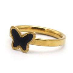 Stainless Steel Black Ring For Men - Golden