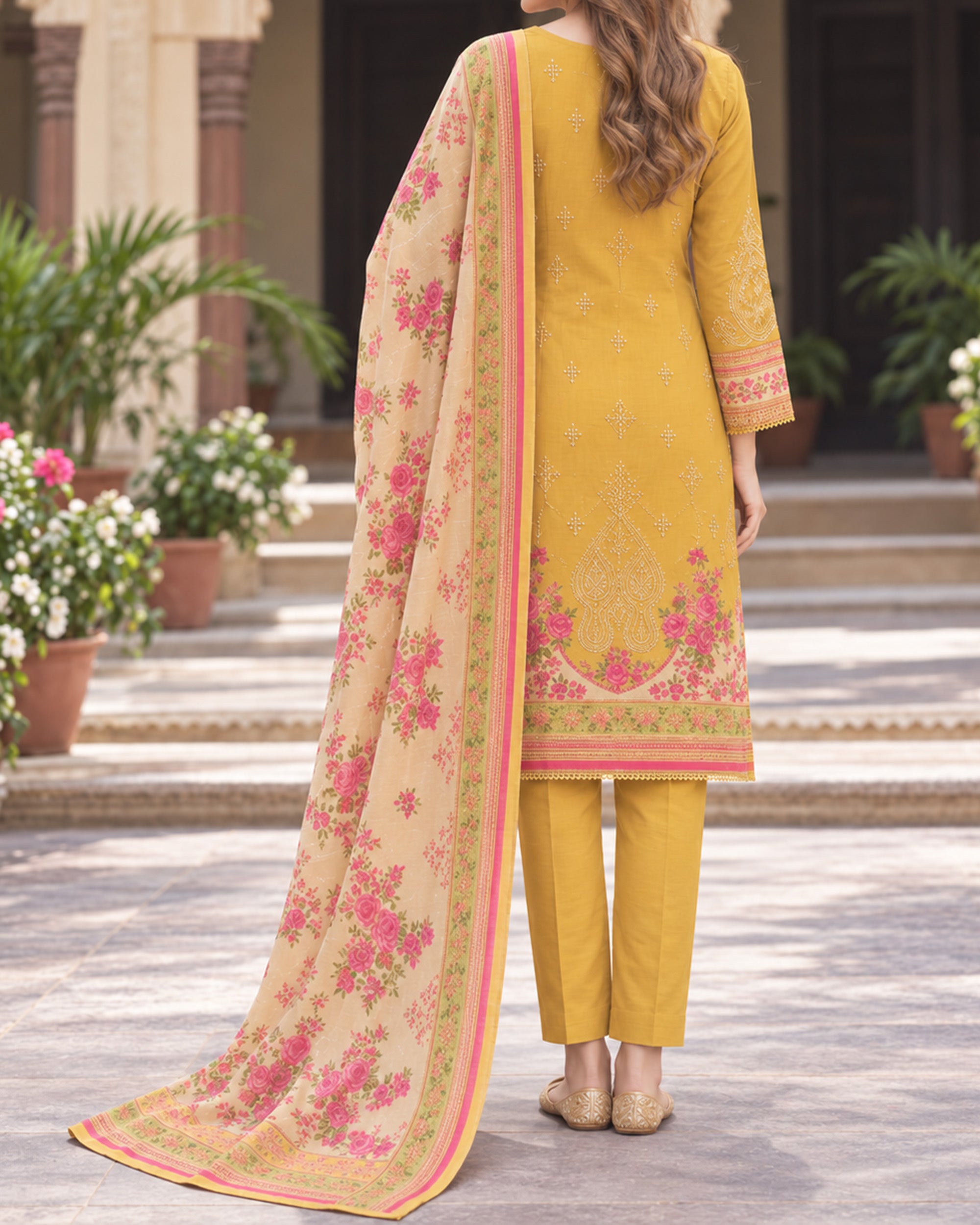 Noor Collection Aneela's Peach Dhanak Embroidered Suit - 3 Pc