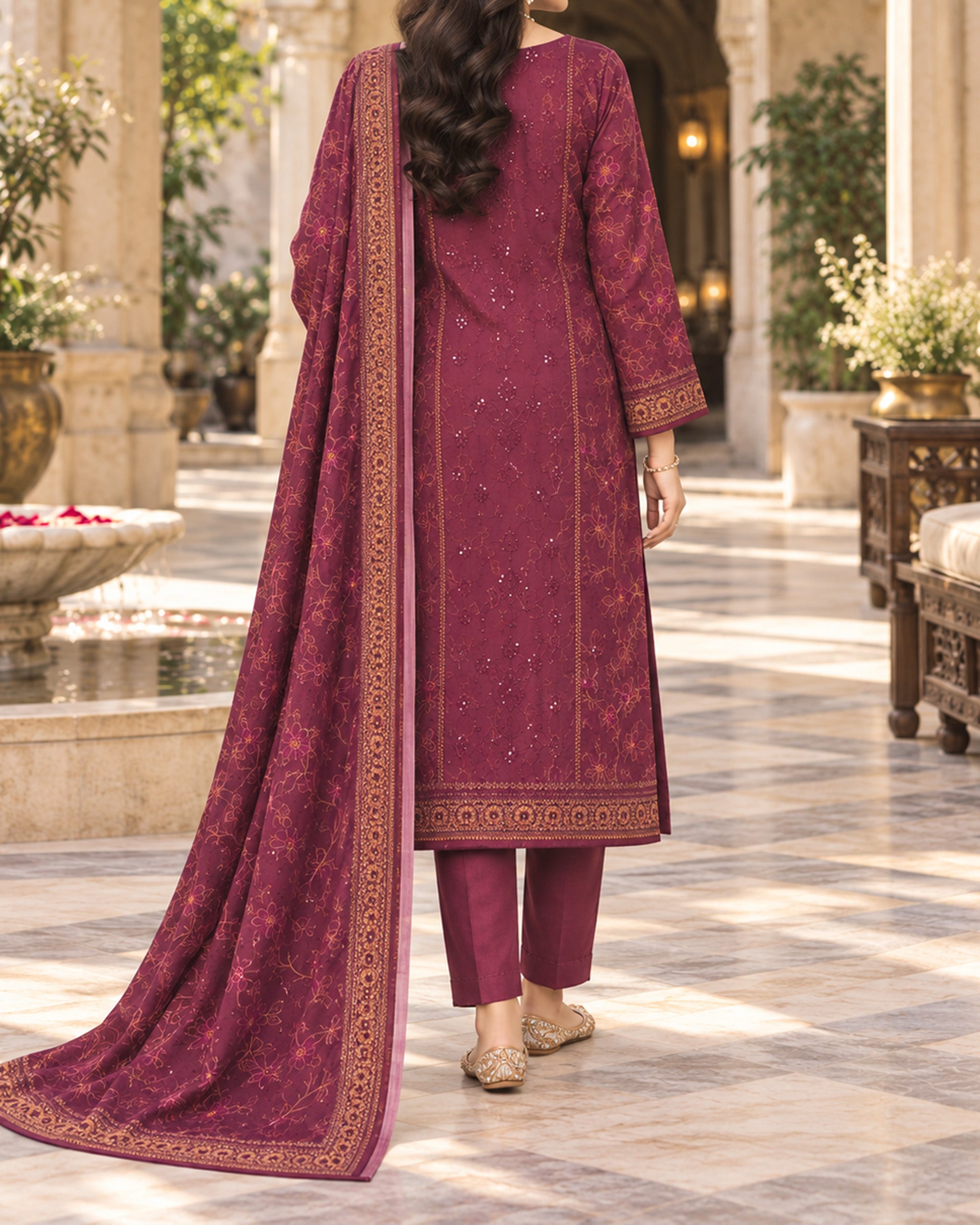 Noor Collection Aneela's Peach Dhanak Embroidered Suit - 3 Pc