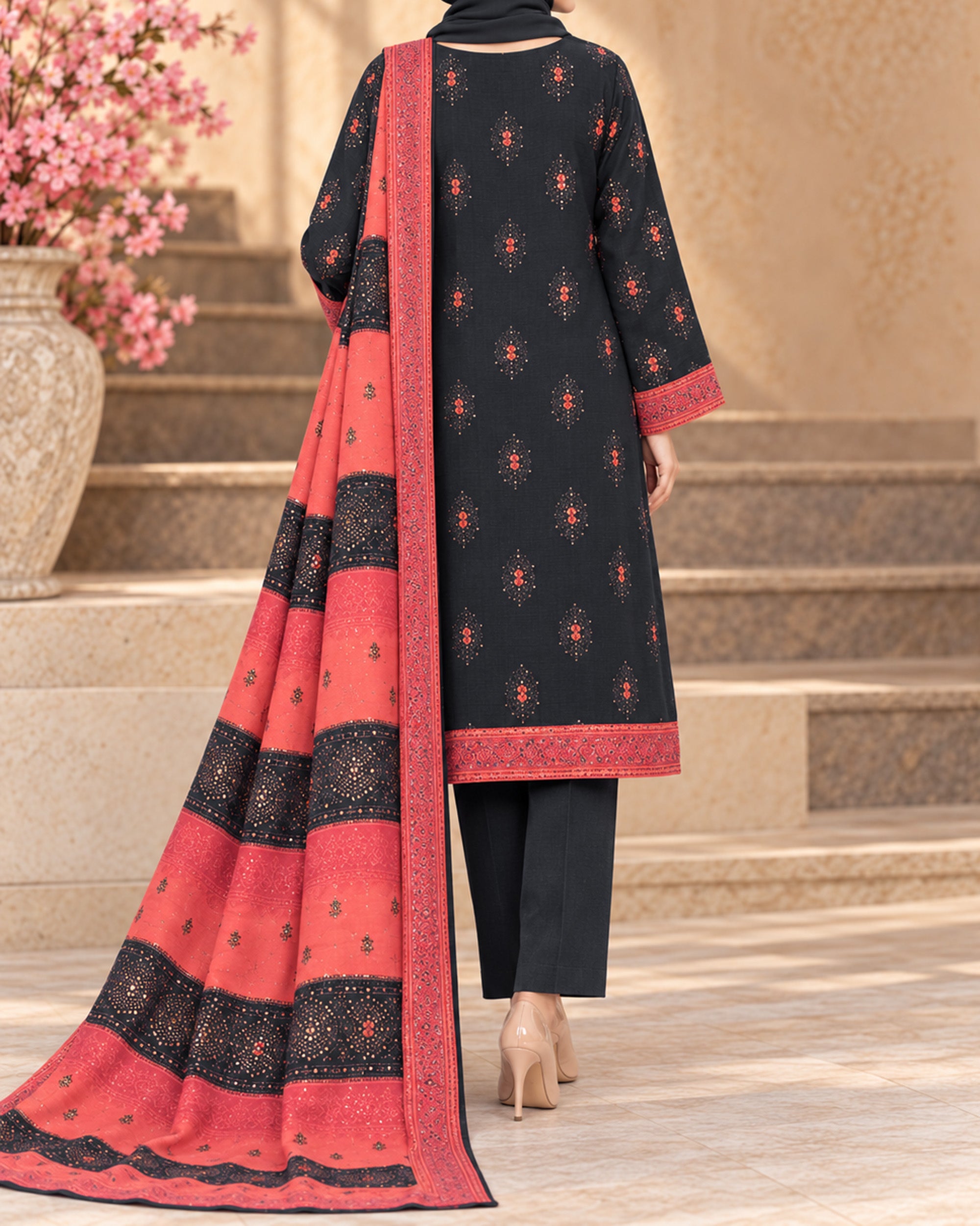 Noor Collection Aneela's Peach Dhanak Embroidered Suit - 3 Pc