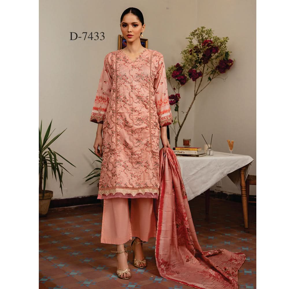 Rashid Sahl Printed Embroidered Lawn Unstitched 3Pcs Suit - 7433, Women, 3Pcs Shalwar Suit, Rashid Textiles, Chase Value