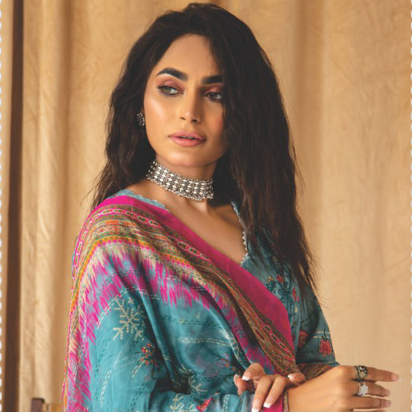 Rashid Chandni Printed Embroidered Lawn Unstitched 3Pcs Suit - 8033