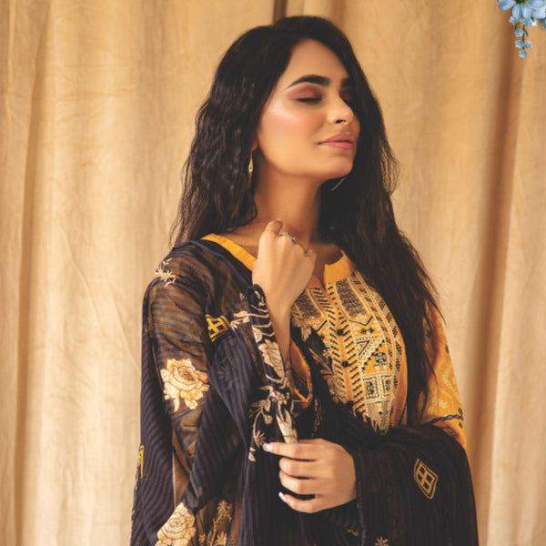 Rashid Chandni Printed Embroidered Lawn Unstitched 3Pcs Suit - 8034