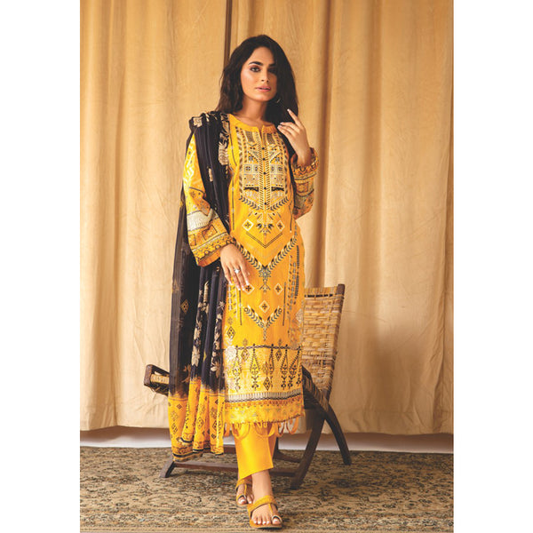 Rashid Chandni Printed Embroidered Lawn Unstitched 3Pcs Suit - 8034