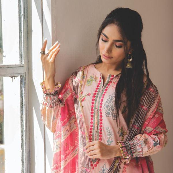 Rashid Chandni Printed Embroidered Lawn Unstitched 3Pcs Suit - 8038