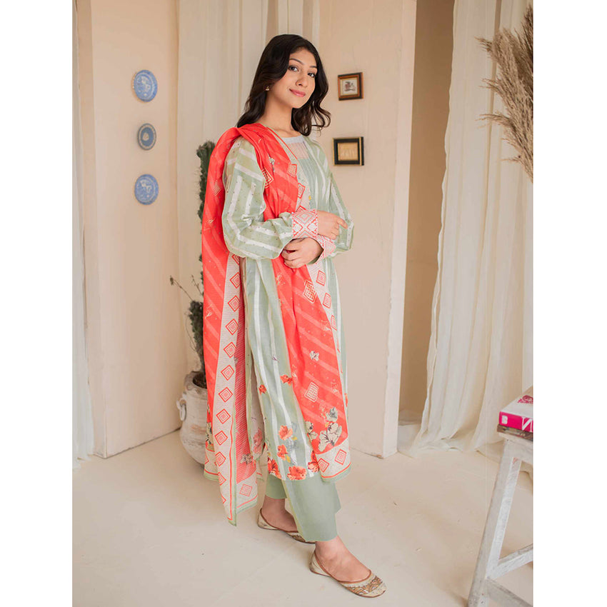 Rashid California Printed Embroidered Lawn Unstitched 3Pcs Suit  - 8190