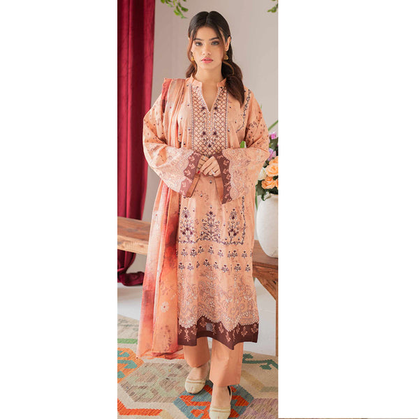 Rashid Bareeha Printed Lawn Embroidered Unstitched 3Pcs Suit - 8674