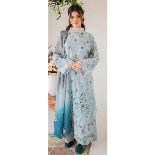 Rashid Bareeha Printed Lawn Embroidered Unstitched 3Pcs Suit - 8678
