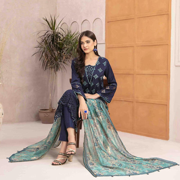 Leena Fancy Schiffli Embroidered Unstitched 3pcs Suit - 9237, Women, 3Pcs Shalwar Suit, Tawakkal Fabrics, Chase Value