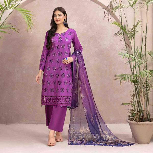 Leena Fancy Schiffli Embroidered Unstitched 3pcs Suit - 9242, Women, 3Pcs Shalwar Suit, Tawakkal Fabrics, Chase Value
