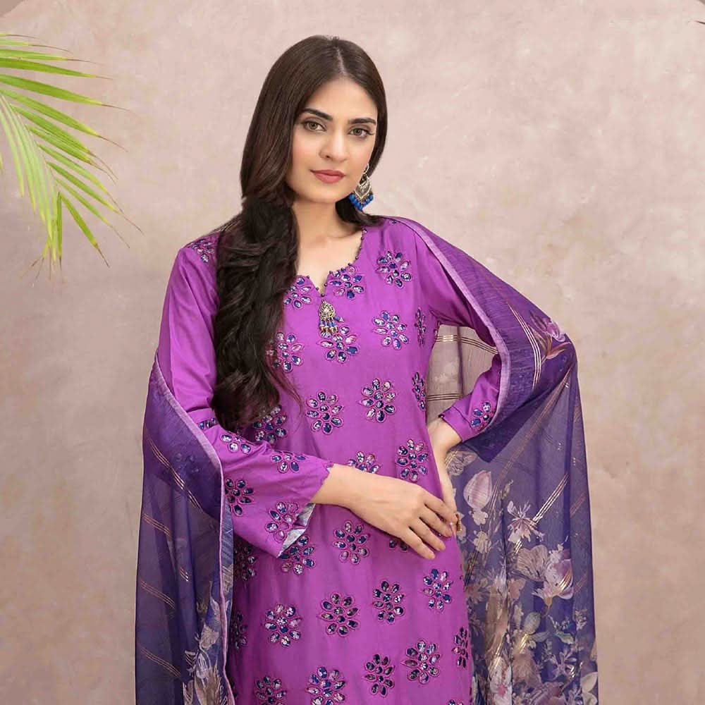 Leena Fancy Schiffli Embroidered Unstitched 3pcs Suit - 9242, Women, 3Pcs Shalwar Suit, Tawakkal Fabrics, Chase Value