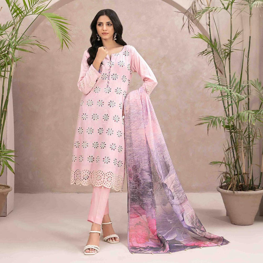 Leena Fancy Schiffli Embroidered Unstitched 3pcs Suit - 9244, Women, 3Pcs Shalwar Suit, Tawakkal Fabrics, Chase Value
